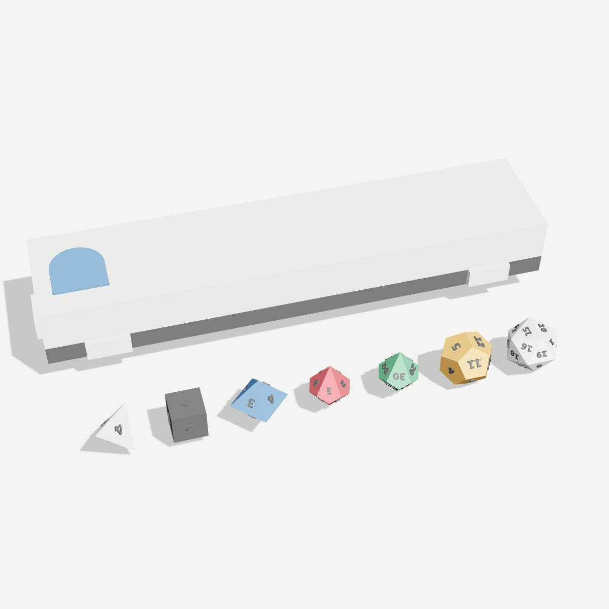 Anoor custom dice set with fitted case, 3D preview