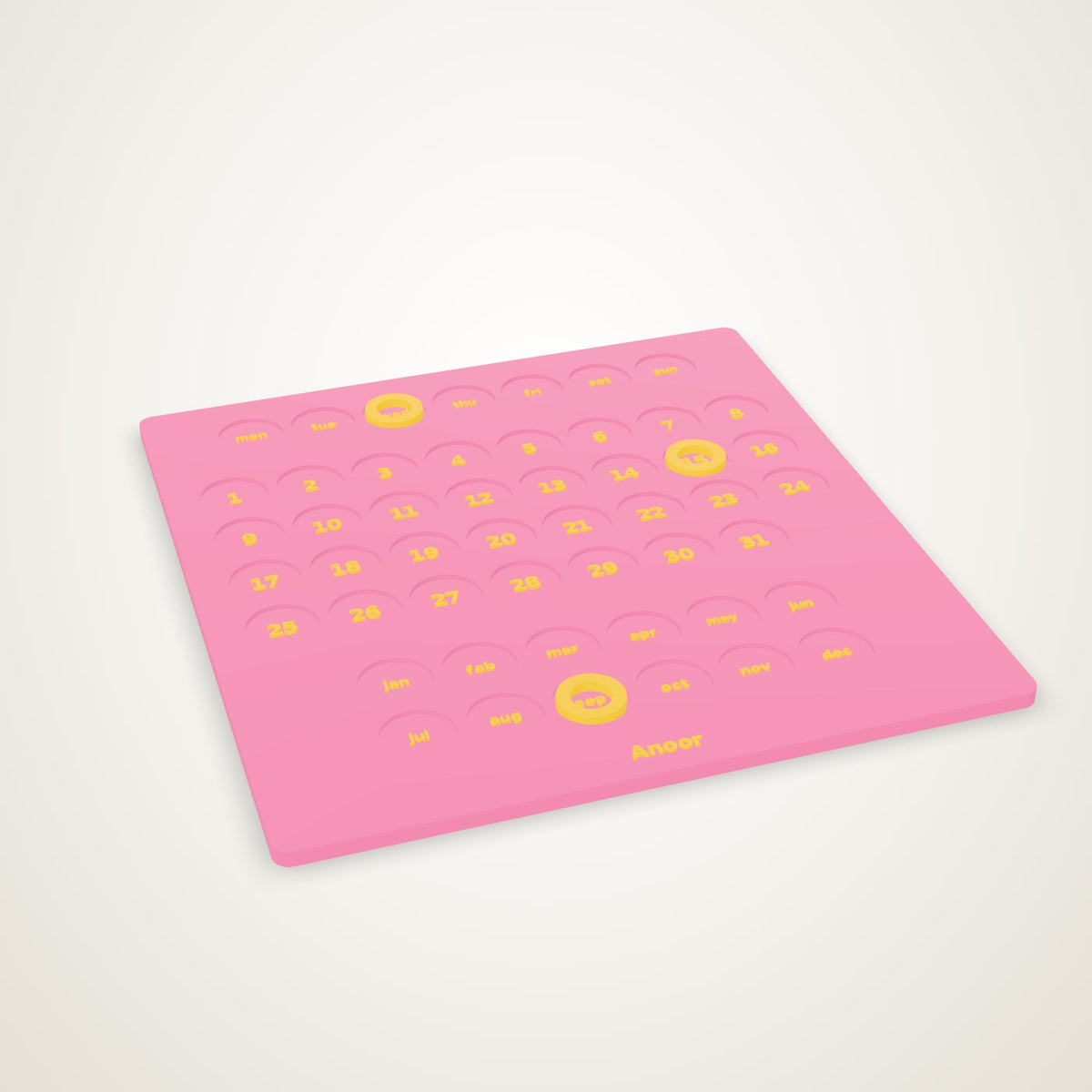 Calendar Board — a perpetual calendar with three rings marking the day, date and month
