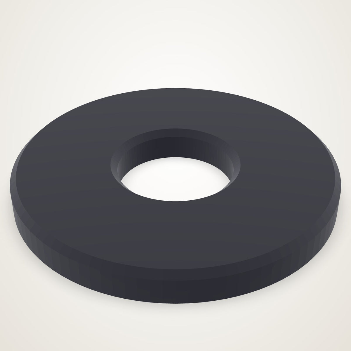 A black 30 mm printed washer with a 10.5 mm bore and a chamfered top edge