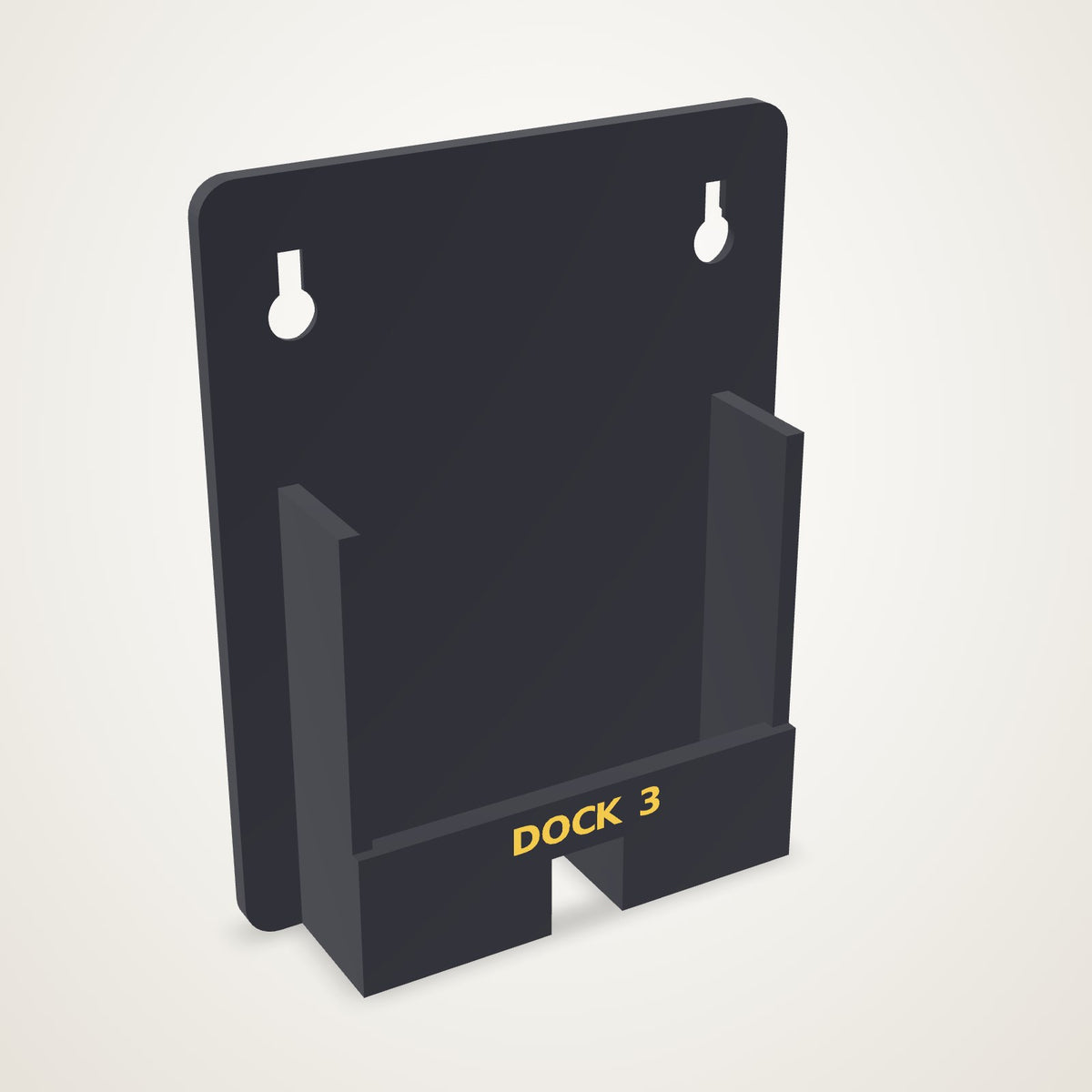 Anoor Scanner Mount - black wall cradle for a Zebra TC5x with a cable slot and DOCK 3 in yellow